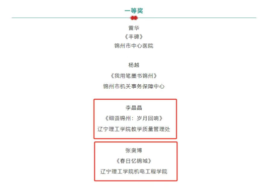 热烈祝贺澳门永利4名教师在锦州市职工征文比赛中荣获佳绩